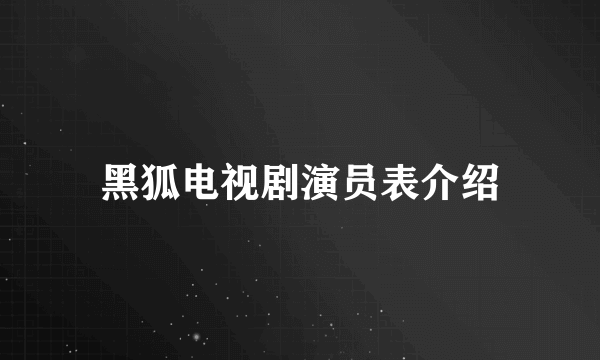 黑狐电视剧演员表介绍