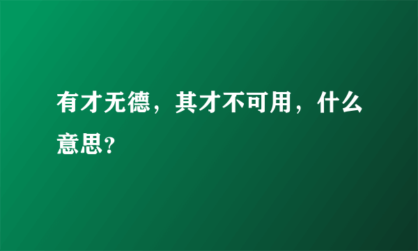 有才无德，其才不可用，什么意思？