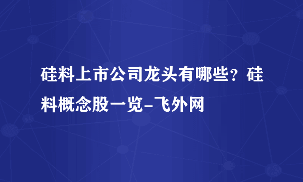 硅料上市公司龙头有哪些？硅料概念股一览-飞外网