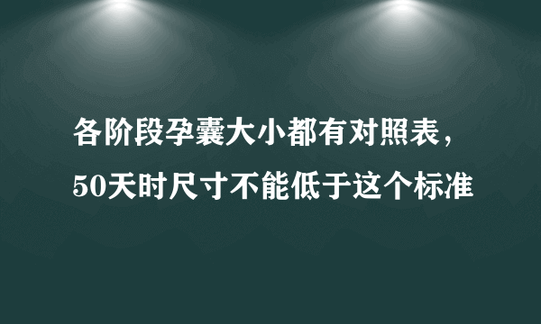 各阶段孕囊大小都有对照表，50天时尺寸不能低于这个标准