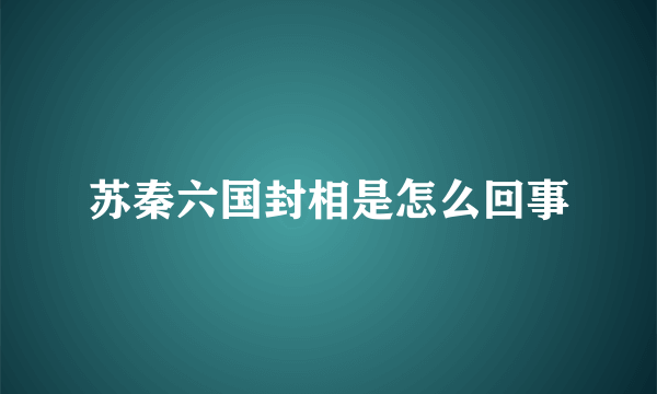 苏秦六国封相是怎么回事