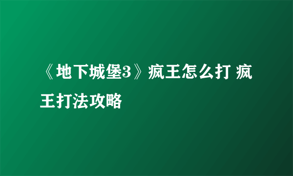 《地下城堡3》疯王怎么打 疯王打法攻略