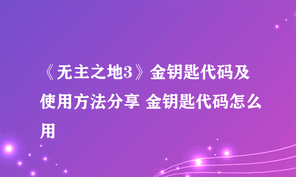 《无主之地3》金钥匙代码及使用方法分享 金钥匙代码怎么用