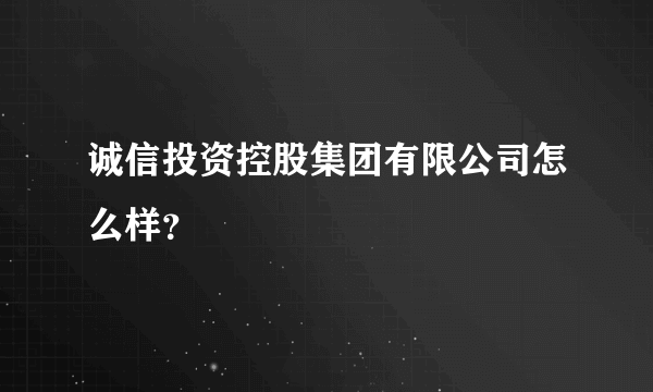 诚信投资控股集团有限公司怎么样？