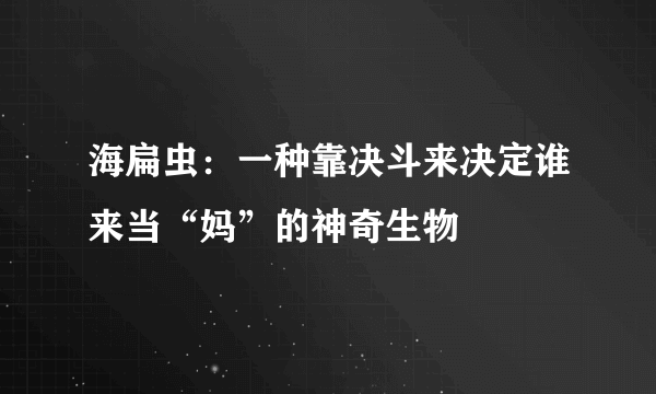 海扁虫：一种靠决斗来决定谁来当“妈”的神奇生物