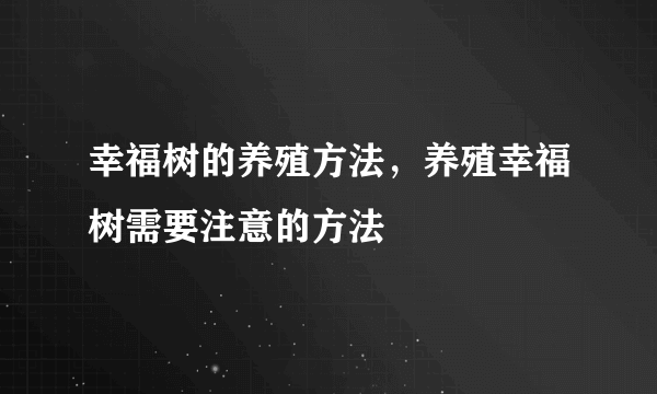 幸福树的养殖方法，养殖幸福树需要注意的方法