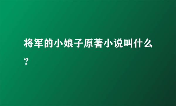 将军的小娘子原著小说叫什么？