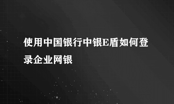 使用中国银行中银E盾如何登录企业网银