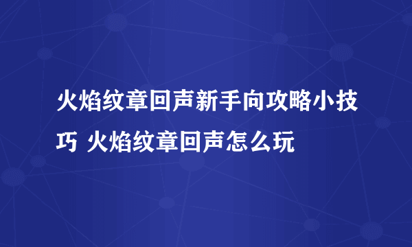 火焰纹章回声新手向攻略小技巧 火焰纹章回声怎么玩