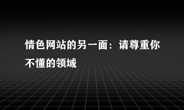 情色网站的另一面：请尊重你不懂的领域