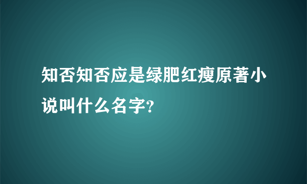 知否知否应是绿肥红瘦原著小说叫什么名字？