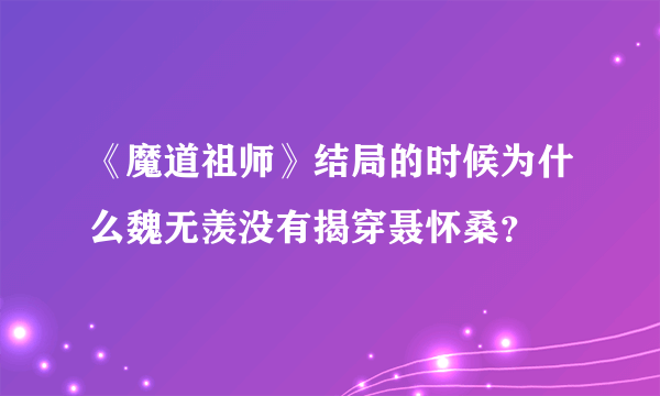 《魔道祖师》结局的时候为什么魏无羡没有揭穿聂怀桑？