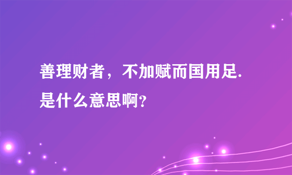 善理财者，不加赋而国用足. 是什么意思啊？