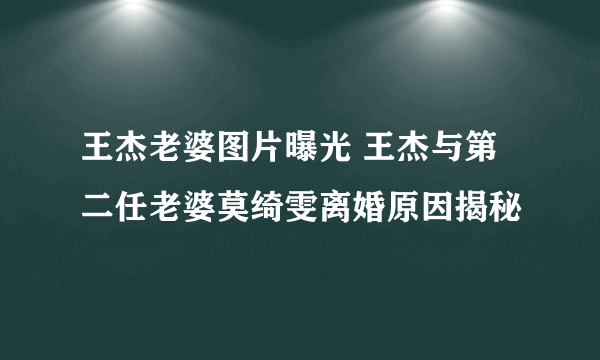 王杰老婆图片曝光 王杰与第二任老婆莫绮雯离婚原因揭秘