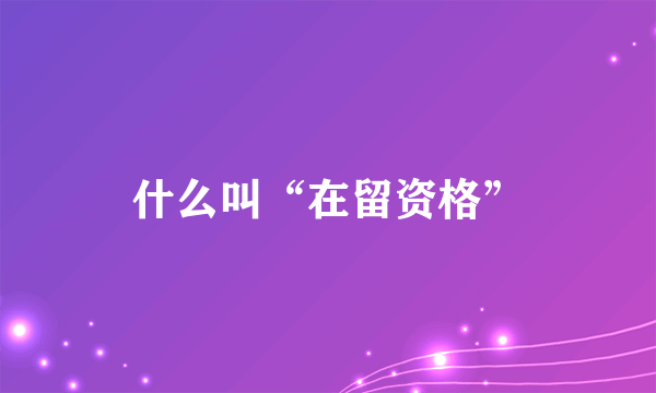 什么叫“在留资格”