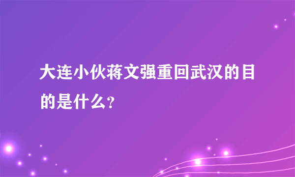 大连小伙蒋文强重回武汉的目的是什么？