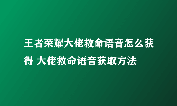 王者荣耀大佬救命语音怎么获得 大佬救命语音获取方法