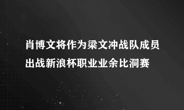 肖博文将作为梁文冲战队成员出战新浪杯职业业余比洞赛