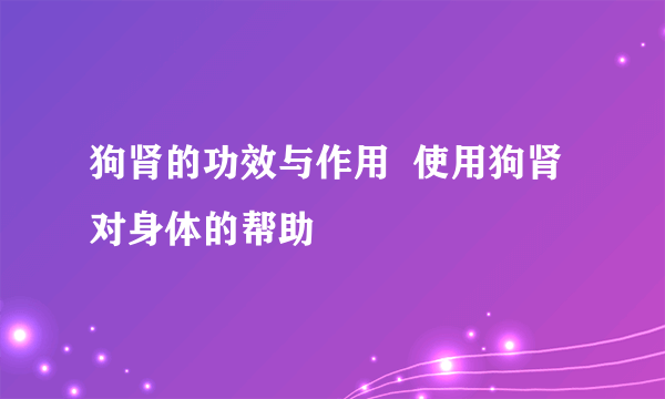 狗肾的功效与作用  使用狗肾对身体的帮助