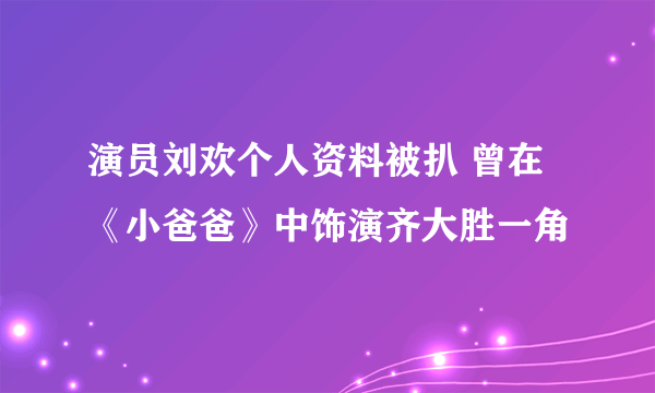 演员刘欢个人资料被扒 曾在《小爸爸》中饰演齐大胜一角