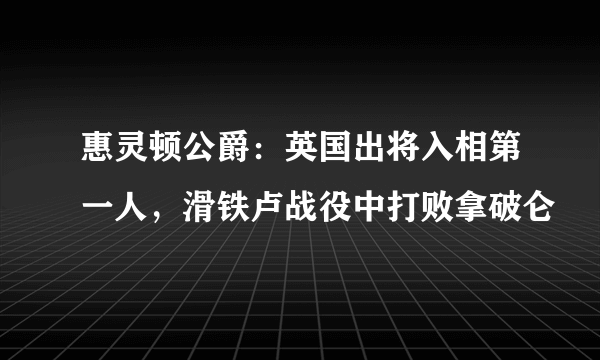 惠灵顿公爵：英国出将入相第一人，滑铁卢战役中打败拿破仑