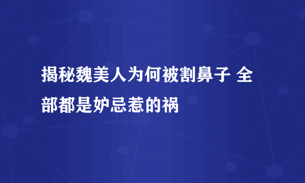 揭秘魏美人为何被割鼻子 全部都是妒忌惹的祸