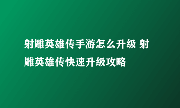 射雕英雄传手游怎么升级 射雕英雄传快速升级攻略