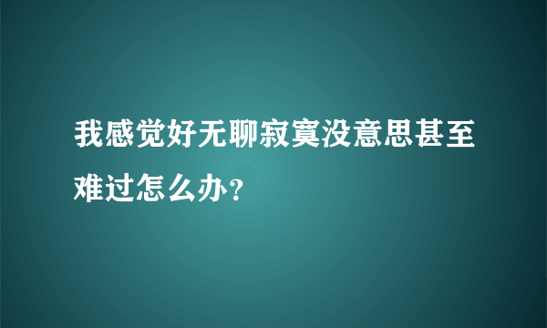 我感觉好无聊寂寞没意思甚至难过怎么办？