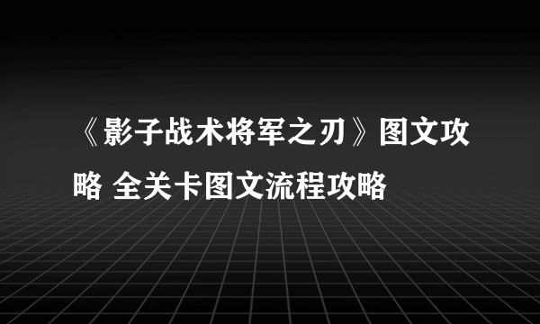 《影子战术将军之刃》图文攻略 全关卡图文流程攻略