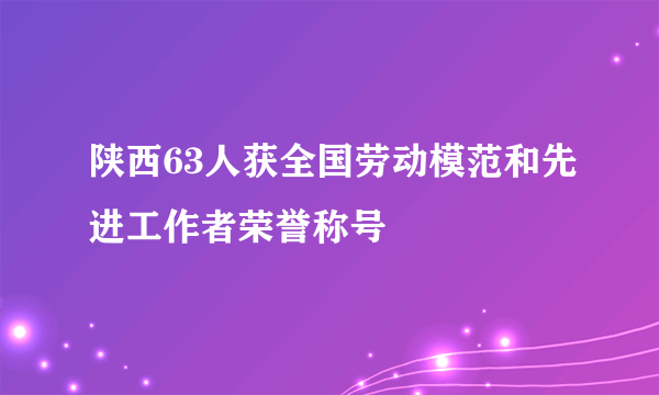 陕西63人获全国劳动模范和先进工作者荣誉称号