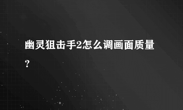 幽灵狙击手2怎么调画面质量？