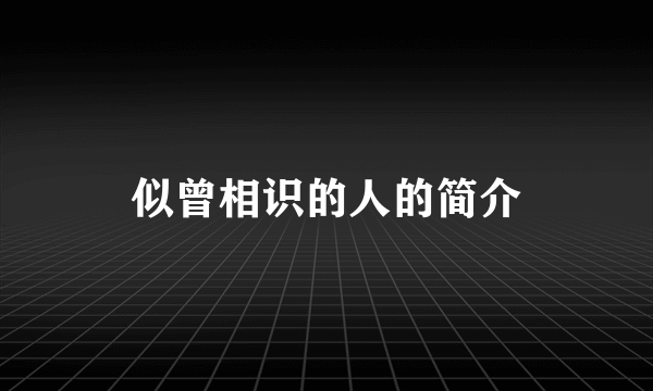 似曾相识的人的简介