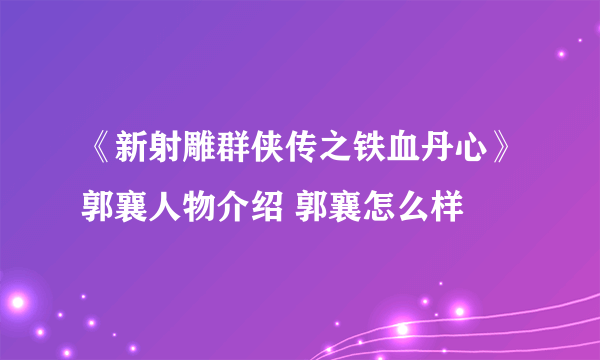 《新射雕群侠传之铁血丹心》郭襄人物介绍 郭襄怎么样