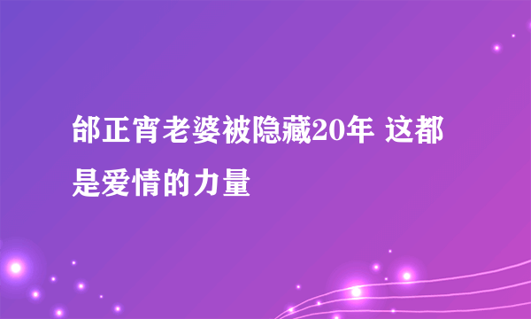 邰正宵老婆被隐藏20年 这都是爱情的力量