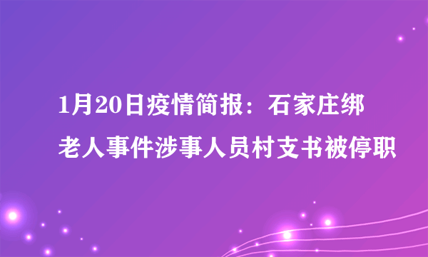 1月20日疫情简报：石家庄绑老人事件涉事人员村支书被停职