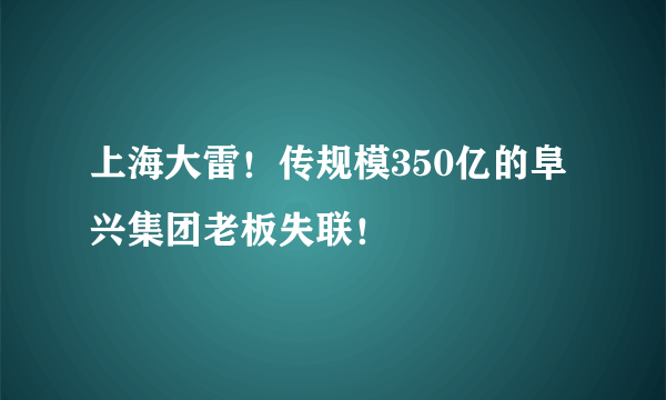 上海大雷！传规模350亿的阜兴集团老板失联！