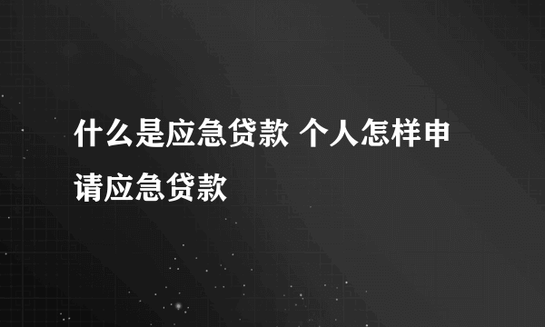 什么是应急贷款 个人怎样申请应急贷款