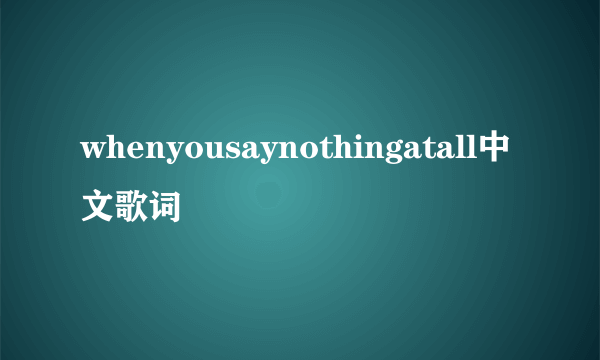 whenyousaynothingatall中文歌词