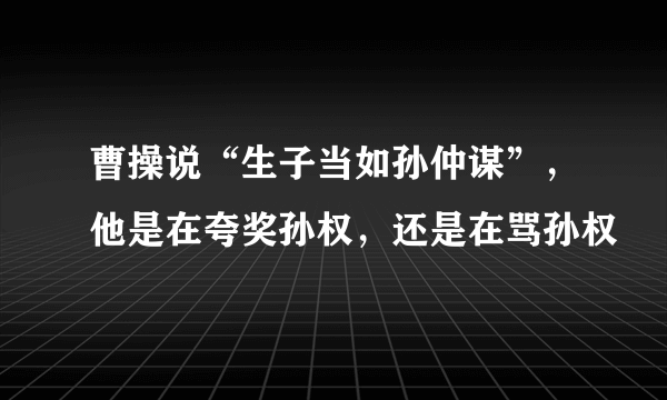 曹操说“生子当如孙仲谋”，他是在夸奖孙权，还是在骂孙权