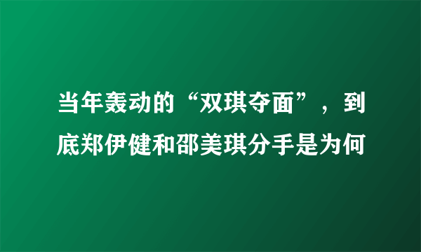 当年轰动的“双琪夺面”，到底郑伊健和邵美琪分手是为何