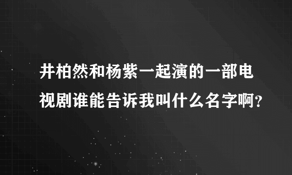 井柏然和杨紫一起演的一部电视剧谁能告诉我叫什么名字啊？