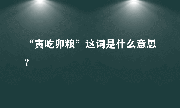 “寅吃卯粮”这词是什么意思？