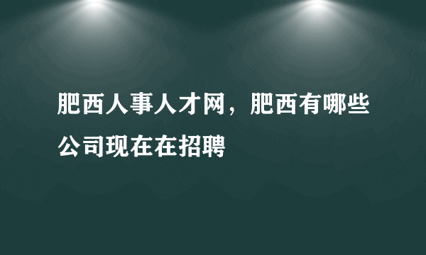 肥西人事人才网，肥西有哪些公司现在在招聘