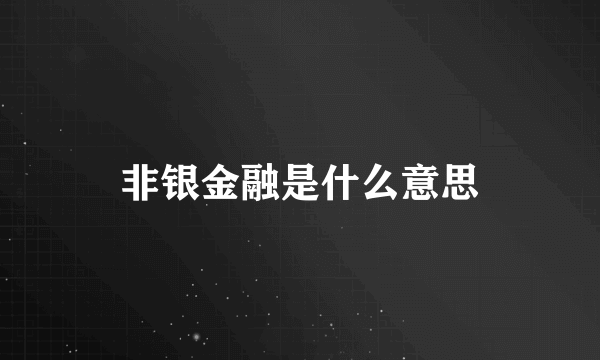 非银金融是什么意思