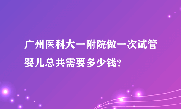 广州医科大一附院做一次试管婴儿总共需要多少钱？