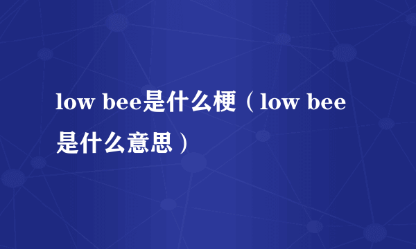 low bee是什么梗（low bee是什么意思）