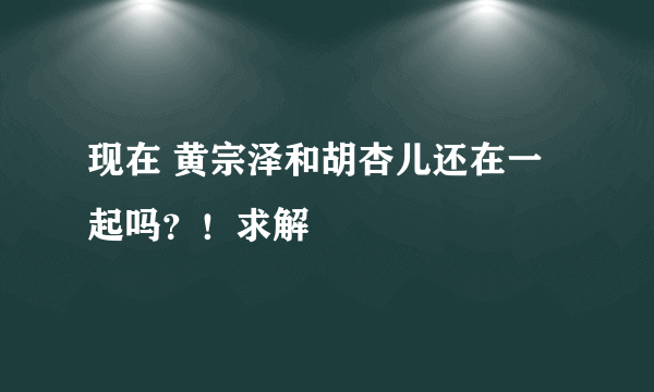 现在 黄宗泽和胡杏儿还在一起吗？！求解