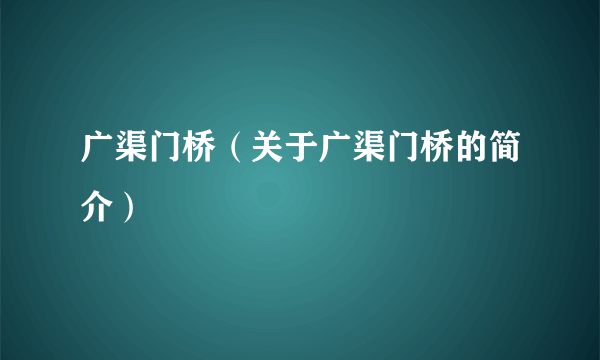 广渠门桥（关于广渠门桥的简介）