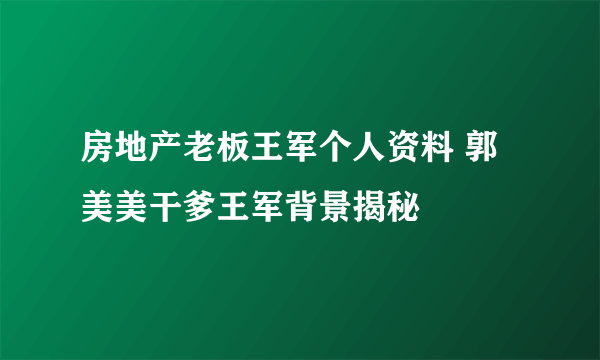 房地产老板王军个人资料 郭美美干爹王军背景揭秘