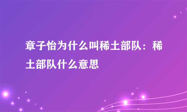 章子怡为什么叫稀土部队：稀土部队什么意思